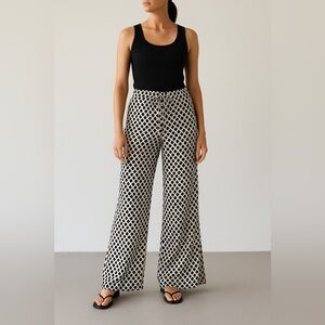 Rewash Black White Polka Dot Wide Leg Linen Blend Pants Size L